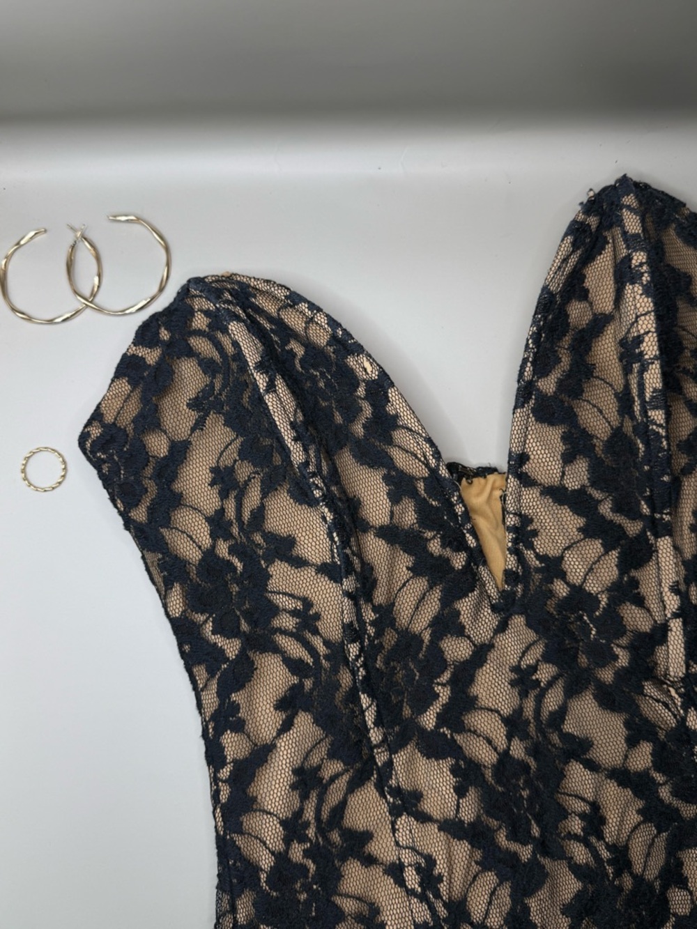 Hot Miami Styles Black Lace Strapless Sweetheart Dress with Nude Lining